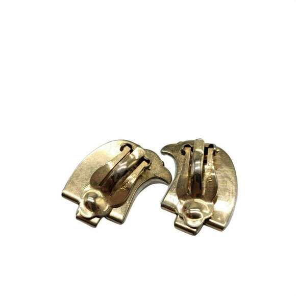 Crown Trifari White Lucite Abstract Wave Gold Tone Clip Earrings Mid Century - Picture 4 of 4